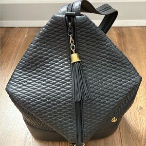 Guy Laroche Black Quilted Leather Convertible Backpack / Shoulder Bag